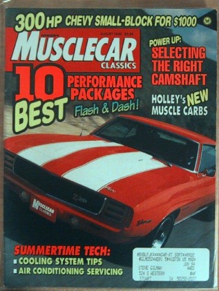 MUSCLECAR CLASSICS 1992 AUG - TOP 10 CARS, BOSS 302